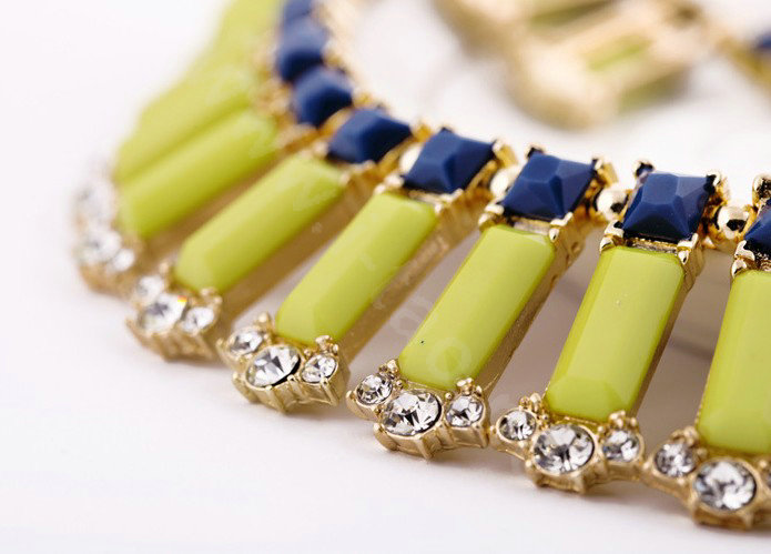 Luxury Crystal Gemstone Pendant Choker Bohemia Bib Statement Necklace Women Jewelry - Yellow