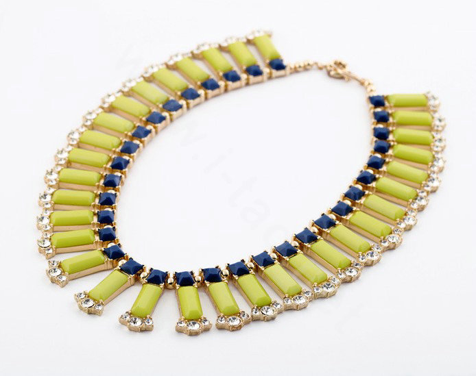 Luxury Crystal Gemstone Pendant Choker Bohemia Bib Statement Necklace Women Jewelry - Yellow