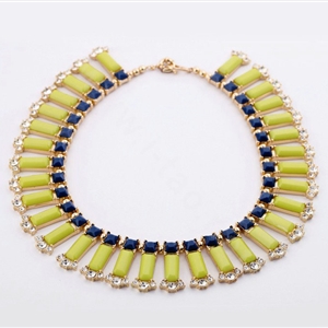 Luxury Crystal Gemstone Pendant Choker Bohemia Bib Statement Necklace Women Jewelry - Yellow