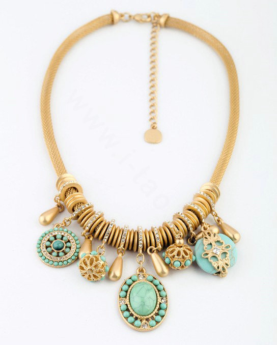 Luxury Crystal Gemstone Pendant Choker Snake chain Bib Statement Necklace Women Jewelry - Blue