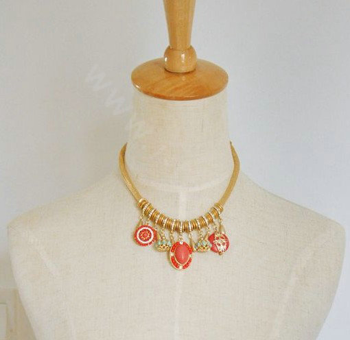 Luxury Crystal Gemstone Pendant Choker Snake chain Bib Statement Necklace Women Jewelry - Red