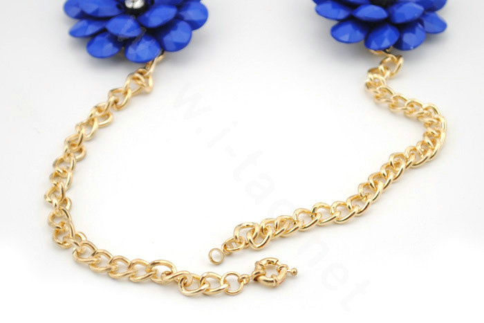 Luxury Crystal Gemstone Pendant Seven flowers Choker Statement Bib Necklace Women Jewelry - Blue