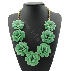 Luxury Crystal Gemstone Pendant Seven flowers Choker Statement Bib Necklace Women Jewelry - Green