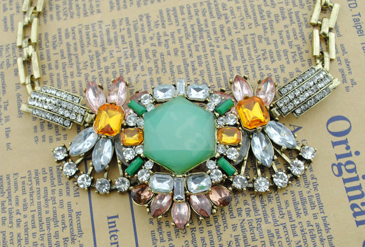 Luxury Crystal Gemstone Pendant Vintage Choker Statement Bib Necklace Women Jewelry - Blue