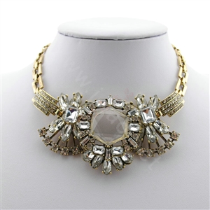 Luxury Crystal Gemstone Pendant Vintage Choker Statement Bib Necklace Women Jewelry - White