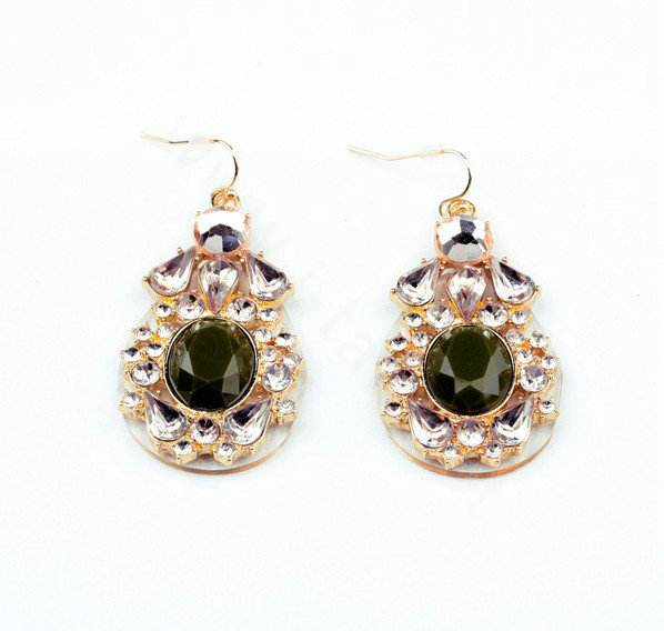 Luxury Crystal Green Gemstone Raindrop Dangle Earrings Gold Plated Women Fashion Jewelry
