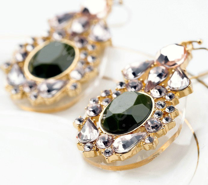 Luxury Crystal Green Gemstone Raindrop Dangle Earrings Gold Plated Women Fashion Jewelry