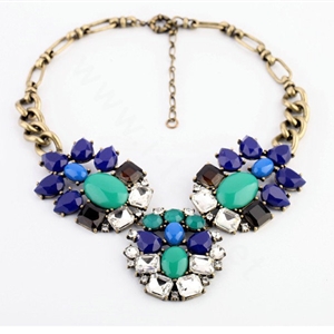 Luxury Crystal Retro Blue Gemstone charm Pendant Choker Bib Statement Necklace Women Jewelry