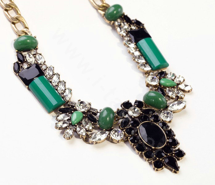 Luxury Crystal Retro Gemstone charm Pendant Choker Bib Statement Necklace Women Jewelry - Black