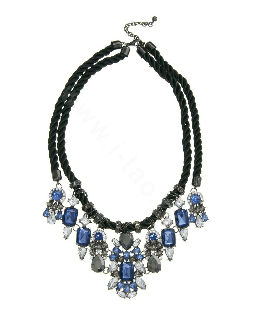 Luxury Crystal Retro Weave Pendant Choker Statement Bib Necklace Women Jewelry - Purple