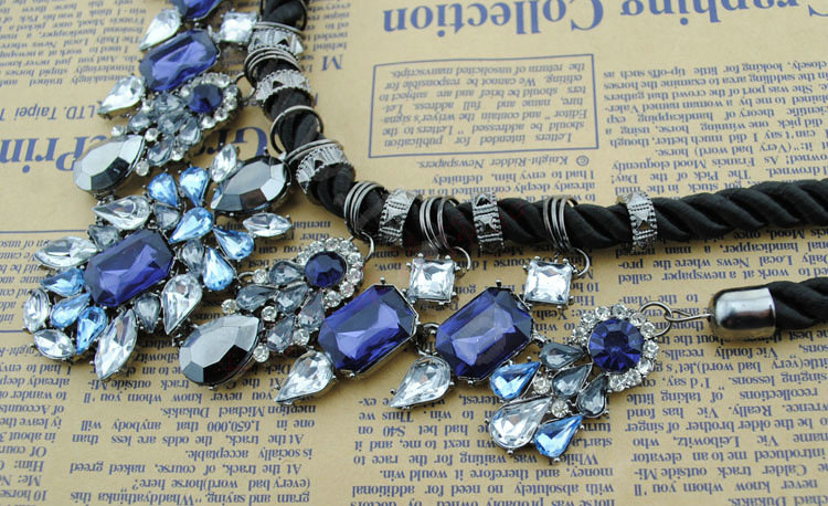 Luxury Crystal Retro Weave Pendant Choker Statement Bib Necklace Women Jewelry - Purple
