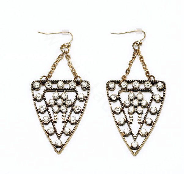Luxury Crystal Retro punk triangle drop Earrings Gold Plated Women Fashion Jewelry
