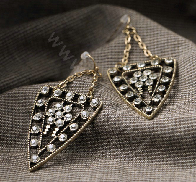 Luxury Crystal Retro punk triangle drop Earrings Gold Plated Women Fashion Jewelry