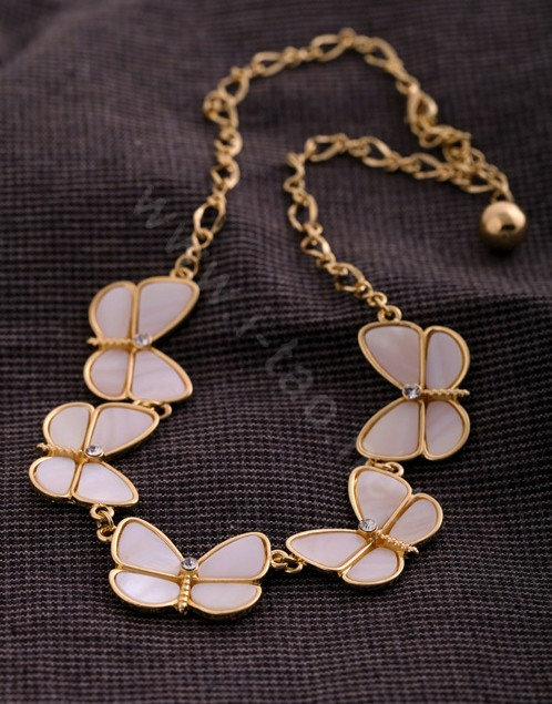 Luxury Crystal Shell Butterfly Pendant Choker Bib Statement Necklace Women Jewelry - Pink