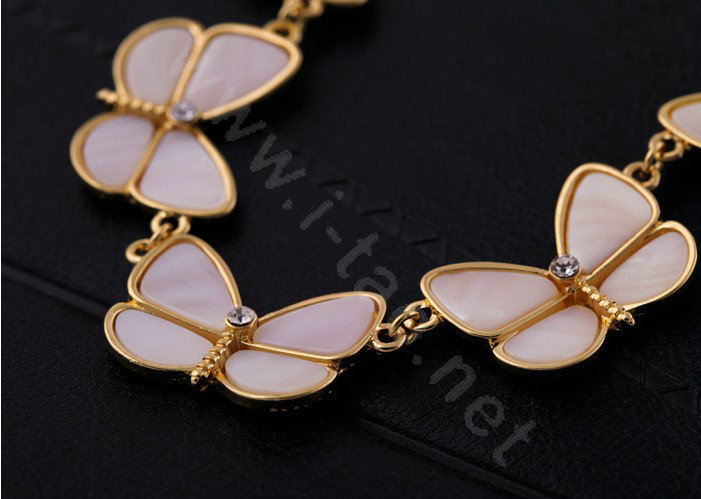 Luxury Crystal Shell Butterfly Pendant Choker Bib Statement Necklace Women Jewelry - Pink