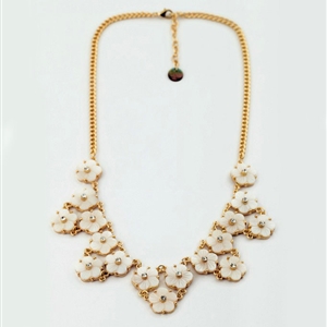 Luxury Crystal Shell Flower charm Pendant Choker Statement Necklace Women Jewelry - White