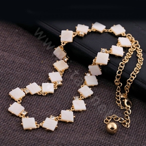 Luxury Crystal Square Shell charm Pendant Choker Statement Necklace Women Jewelry - White