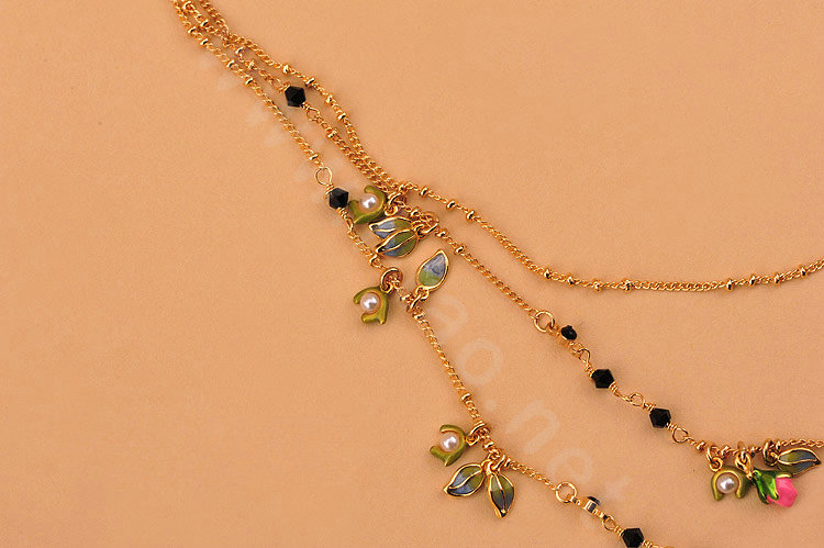 Luxury Elegant Women Choker Multilayer Crystal Pearl Flower Bib Necklace Jewelry - Rose