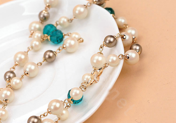 Luxury Fashion Women Choker Sweater chain Natural Pearl Gem Flower Necklace Jewelry - Green