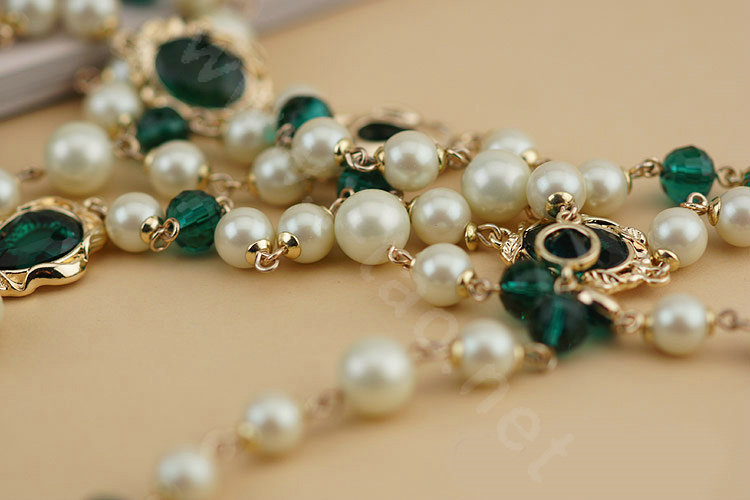 Luxury Fashion Women Choker Sweater chain Natural Pearl Gem Necklace Jewelry - Green
