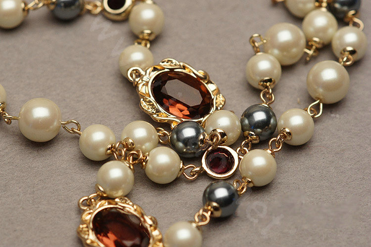 Luxury Fashion Women Choker Sweater chain Natural Pearl Gem Necklace Jewelry - Red