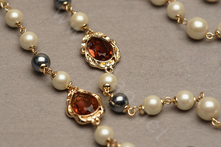 Luxury Fashion Women Choker Sweater chain Natural Pearl Gem Necklace Jewelry - Red