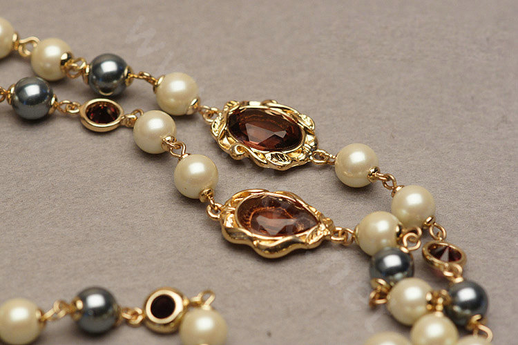 Luxury Fashion Women Choker Sweater chain Natural Pearl Gem Necklace Jewelry - Red