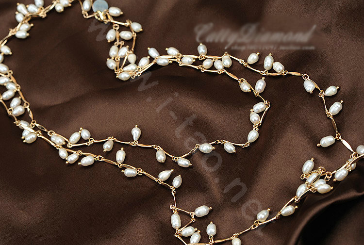 Luxury Fashion Women Choker Sweater chain Natural Pearl long Necklace Jewelry - White
