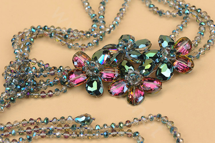 Luxury Fashion Women Choker Sweater chain bead Crystal Flower long Necklace Jewelry - Green