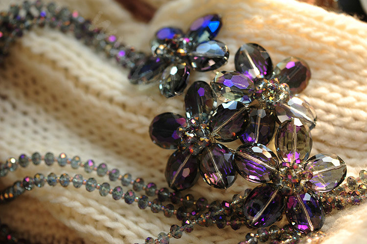 Luxury Fashion Women Choker Sweater chain bead Crystal Flower long Necklace Jewelry - Purple