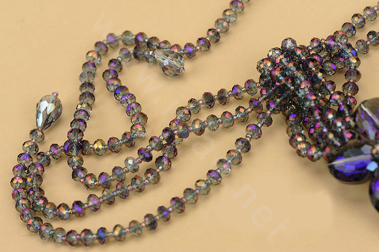 Luxury Fashion Women Choker Sweater chain bead Crystal Flower long Necklace Jewelry - Purple