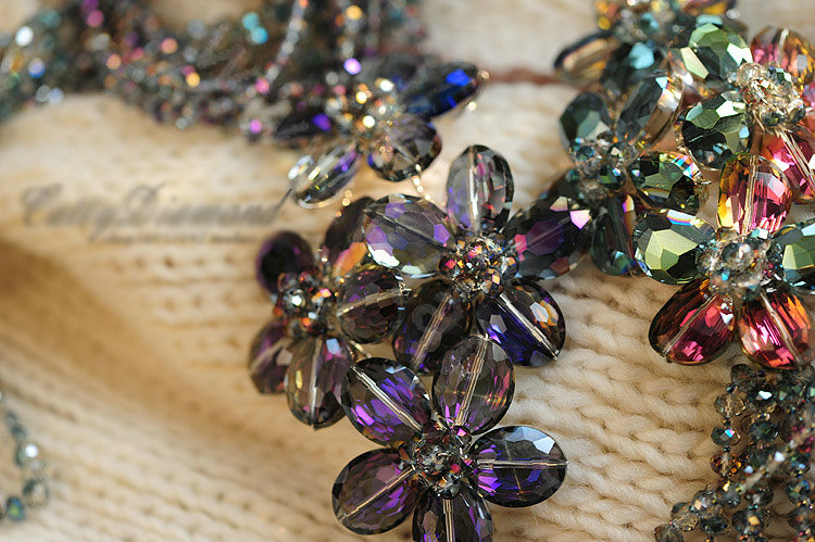 Luxury Fashion Women Choker Sweater chain bead Crystal Flower long Necklace Jewelry - Purple
