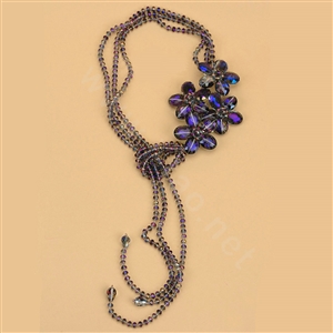 Luxury Fashion Women Choker Sweater chain bead Crystal Flower long Necklace Jewelry - Purple