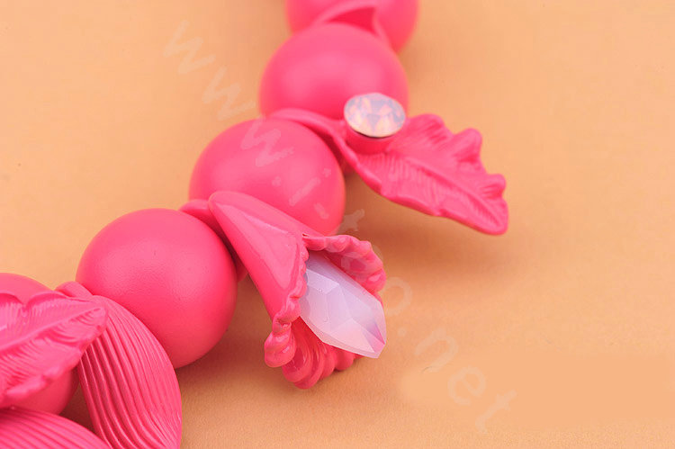 Luxury Fashion Women Exaggeration Choker Crystal Flower Sweet Bib Necklace Jewelry - Pink