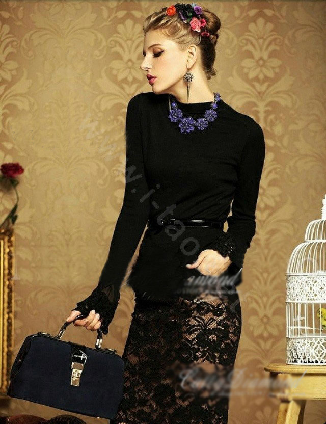 Luxury Fashion Women Exaggeration Choker Flower Gem Bib Necklace Jewelry - Blue