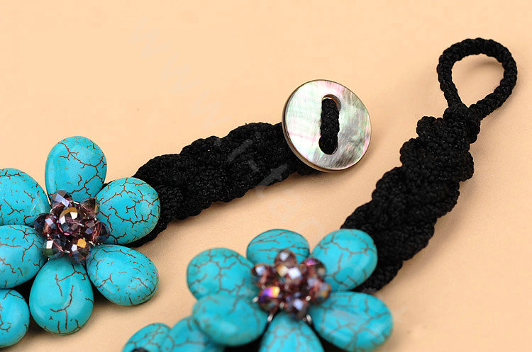 Luxury Fashion Women Exaggeration Choker Natural Gems Flower Bib Necklace Jewelry - Blue