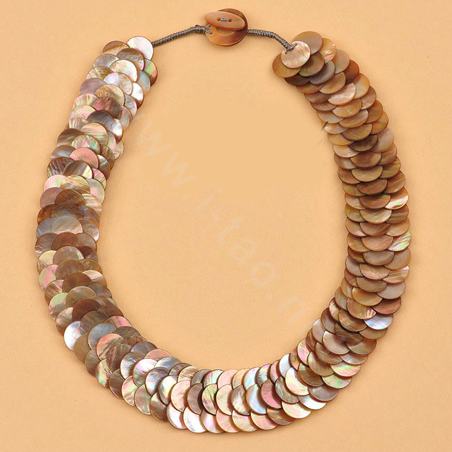 Luxury Fashion Women Exaggeration Choker Natural Shell Slice Bib Necklace Jewelry - Champagne