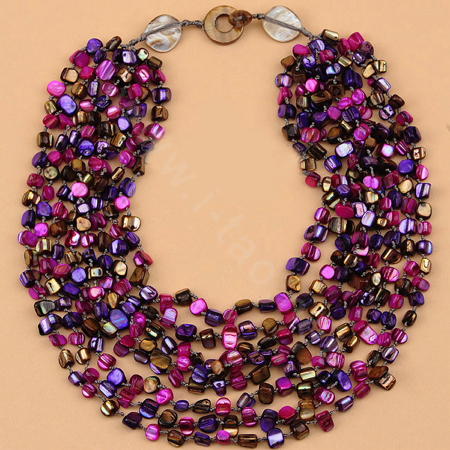 Luxury Fashion Women Exaggeration Choker Natural Shell multilayer Bib Necklace Jewelry - Purple