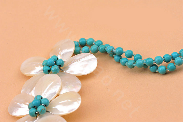 Luxury Fashion Women Handwoven Choker Turquoise Natural shell Flower Bib Necklace Jewelry - White