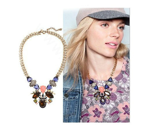 Luxury Multicolor Crystal Gemstone Pendant Choker Statement Bib Necklace Women Jewelry