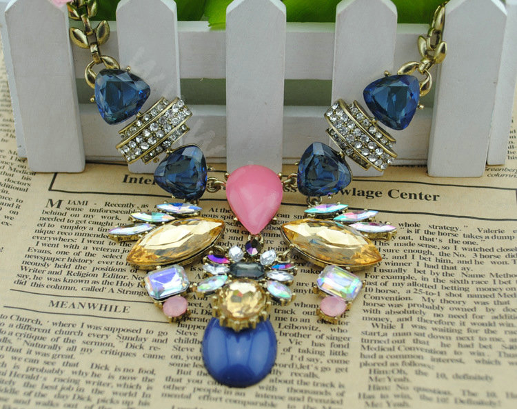 Luxury Multicolor Crystal Gemstone Pendant Choker Statement Bib Necklace Women Jewelry