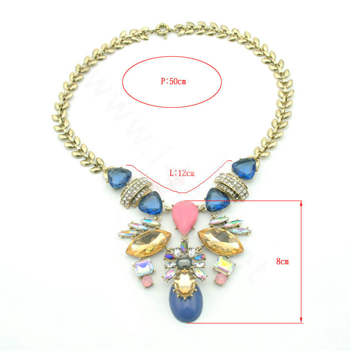 Luxury Multicolor Crystal Gemstone Pendant Choker Statement Bib Necklace Women Jewelry