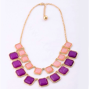 Luxury Multilayer geometry Gemstone Pendant Choker Bib Statement Necklace Women Jewelry - Purple