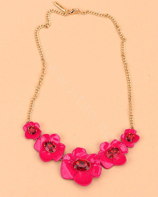 Luxury Simple Women Choker Gems Flower Bib Necklace Jewelry Gold plated - Rose
