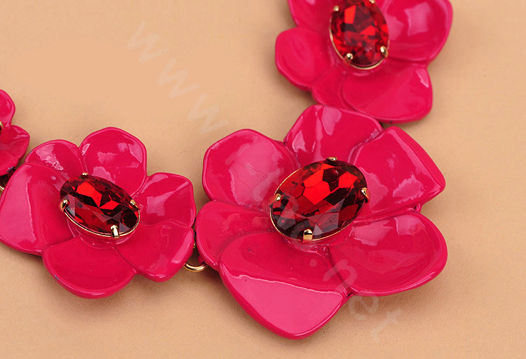 Luxury Simple Women Choker Gems Flower Bib Necklace Jewelry Gold plated - Rose