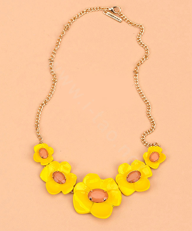 Luxury Simple Women Choker Gems Flower Bib Necklace Jewelry Gold plated - Yellow