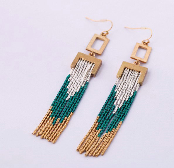 Luxury Unique Punk Silver Tassel Drop Earrings Gold Plated Women Fashion Jewelry