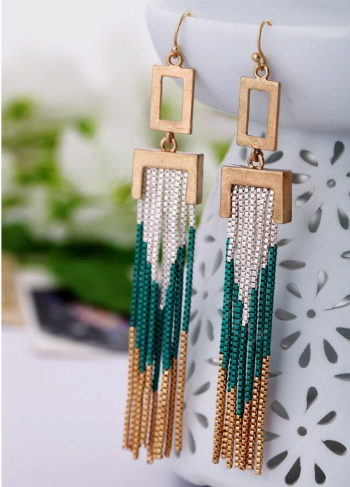 Luxury Unique Punk Silver Tassel Drop Earrings Gold Plated Women Fashion Jewelry