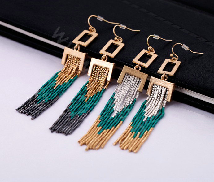Luxury Unique Punk Silver Tassel Drop Earrings Gold Plated Women Fashion Jewelry