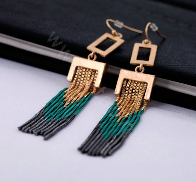 Luxury Unique Punk Tassel Drop Earrings Gold Plated Women Fashion Jewelry